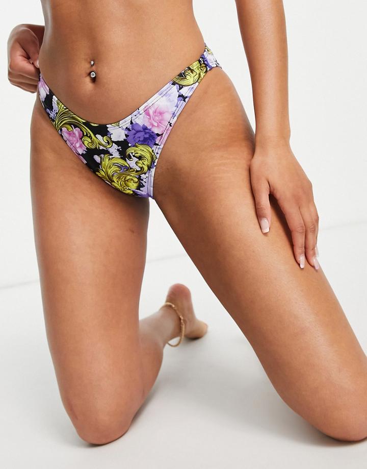 Missguided Boomerang Bikini Bottoms In Lilac Baroque Floral-purple