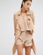 Parallel Lines Lightweight Jacket With Waterfall Front - Beige