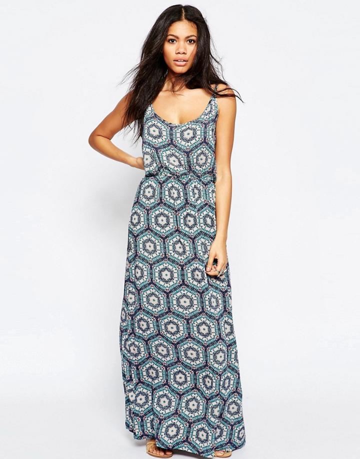 Brave Soul Tile Print Maxi Dress - Blue