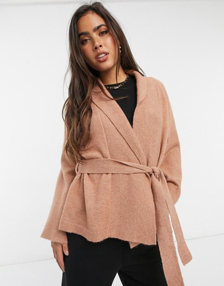 Y.a.s Kimono Cardigan With Tie Waist In Blush-pink