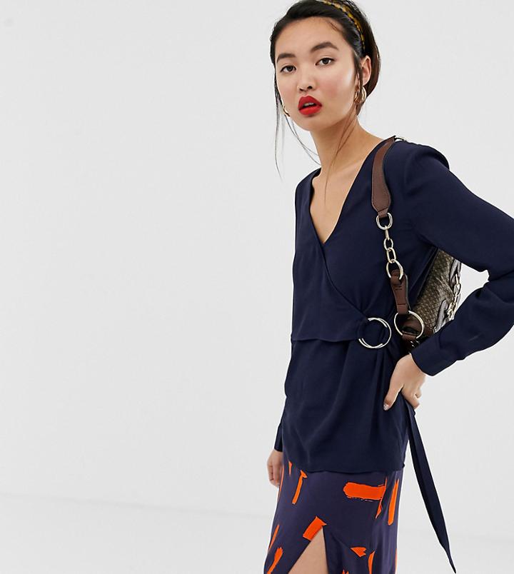 Warehouse Wrap Top With D Ring In Navy - Navy