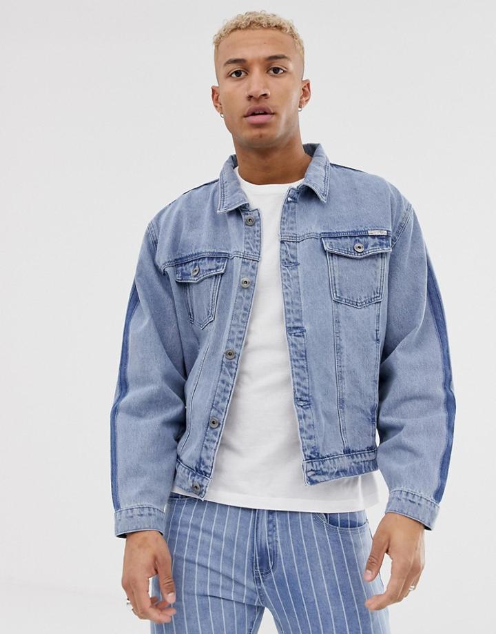 Liquor N Poker Denim Jacket In Stonewash With Fade-blue
