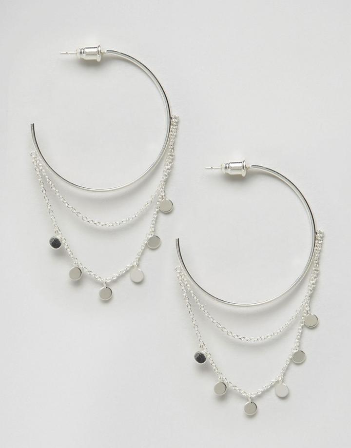 Orelia Statement Coin Drape Hoop Earrings - Silver
