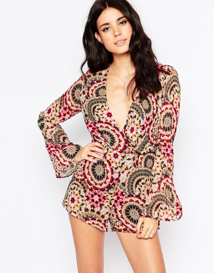 Oh My Love Longe Sleeve Romper In Kaleidoscope Print - Kaleidoscope