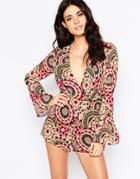 Oh My Love Longe Sleeve Romper In Kaleidoscope Print - Kaleidoscope