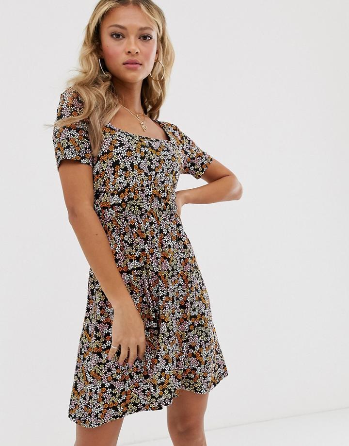 Miss Selfridge Tea Dress With Square Neck In Ditsy Print - Orange