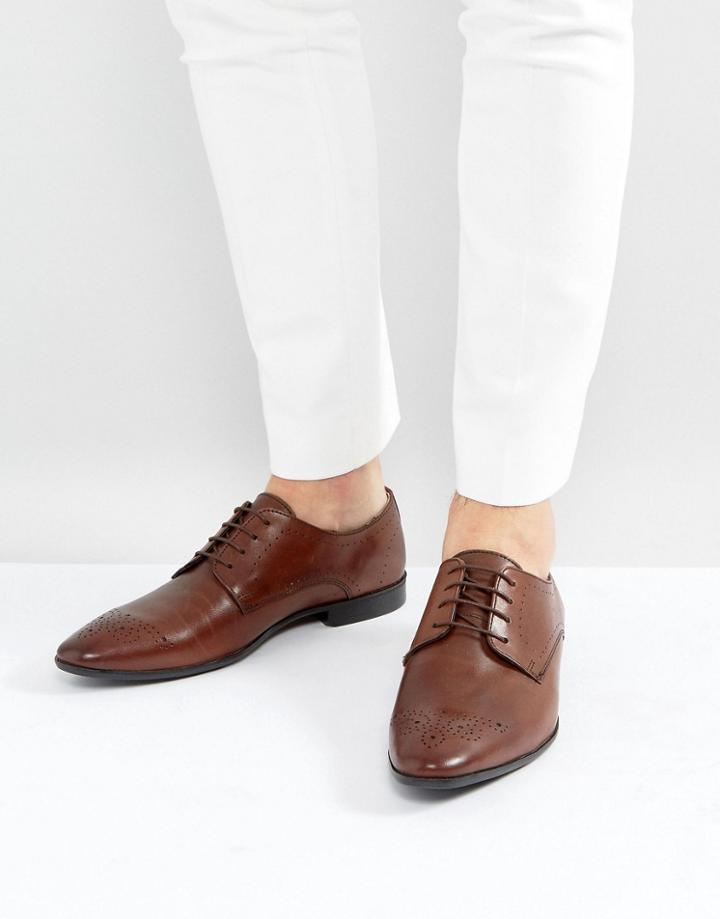 Asos Derby Brogue Shoes In Brown Leather - Brown