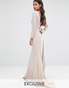 Tfnc Wedding Bow Back Maxi Dress With Long Sleeves - Pink