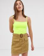 Weekday Square Neck Cami Top In Neon Green