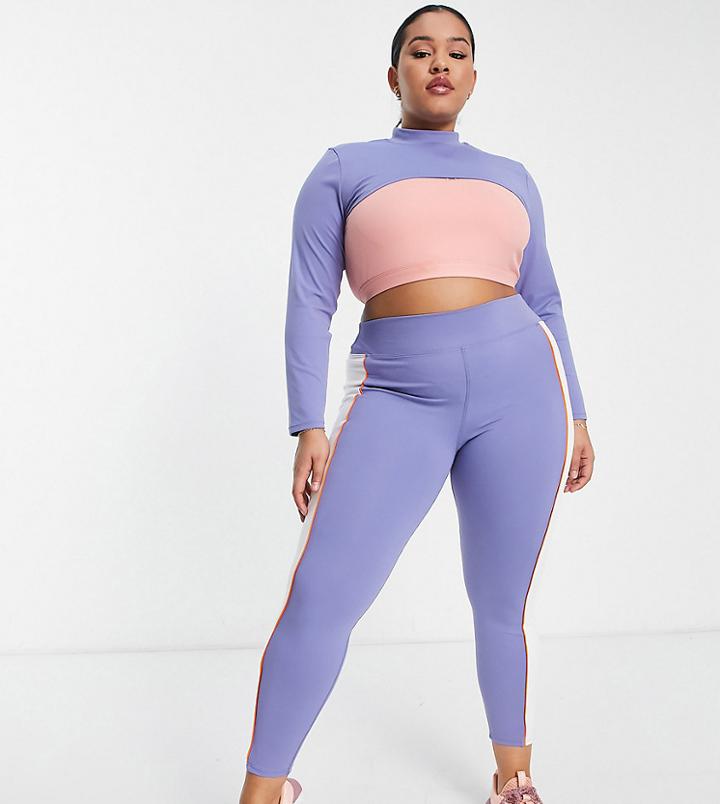 South Beach Plus Polyester Panelled High Waisted Leggings In Blue