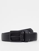 Asos Design Slim Belt In Black Faux Leather With Stitch Detail