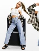 Asos Design High Rise 'relaxed' Dad Jeans In Lightwash-blues