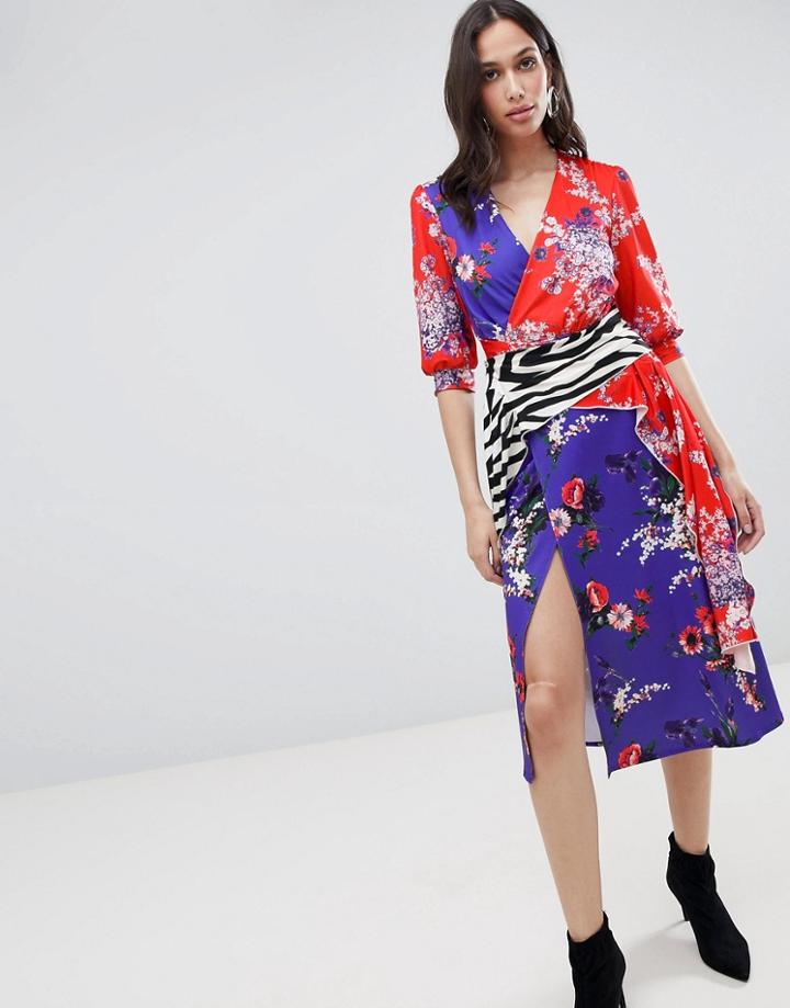 Asos Design Mixed Print Trophy Dress - Multi