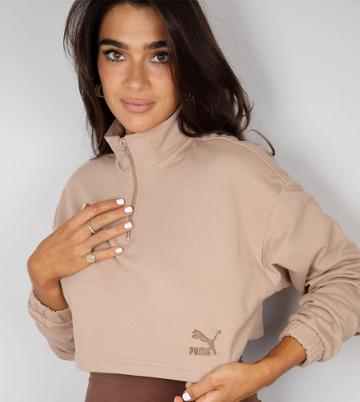 Puma X Stef Fit Cropped Half-zip Sweatshirt In Chanterelle - Exclusive To Asos-neutral