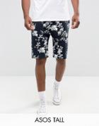 Asos Tall Skinny Shorts With Floral Print - Navy