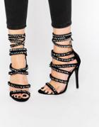 Public Desire Alexandra Black And Silver Wrap Tie Heeled Sandals - Black