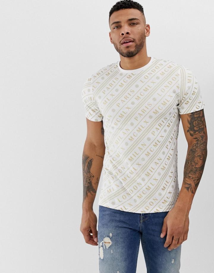 River Island T-shirt With Logo Print In White - White