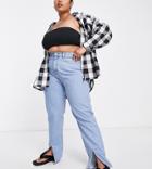 Dtt Plus Katy Straight Leg Jeans With Front Slit In Blue
