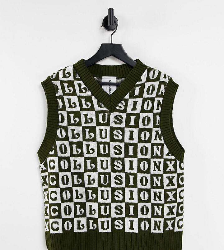 Collusion Unisex Knitted Tank In Checkerboard-multi