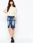 Vero Moda Button Though Pencil Skirt - Dark Blue