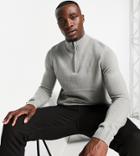 Brave Soul Tall Half Zip Sweater In Light Gray-grey