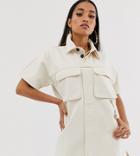 Asos Design Petite Denim Boxy Shirt Dress In Ecru-white