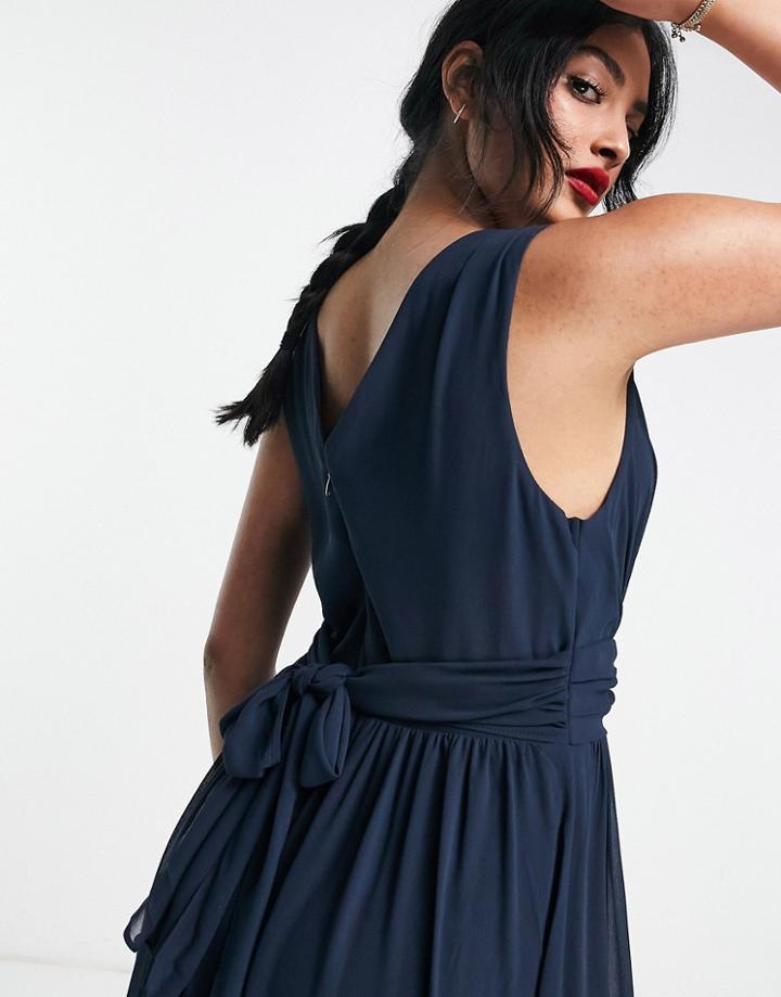 Vila Bridesmaid Tie Back Maxi Dress In Navy