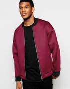 Asos Drop Shoulder Neoprene Bomber Jacket In Burgundy - Burgundy