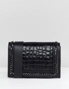 Asos Design Leather Quilted Croc Chain Cross Body - Black