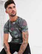 Jack & Jones Originals Floral Washed Print T-shirt In Black
