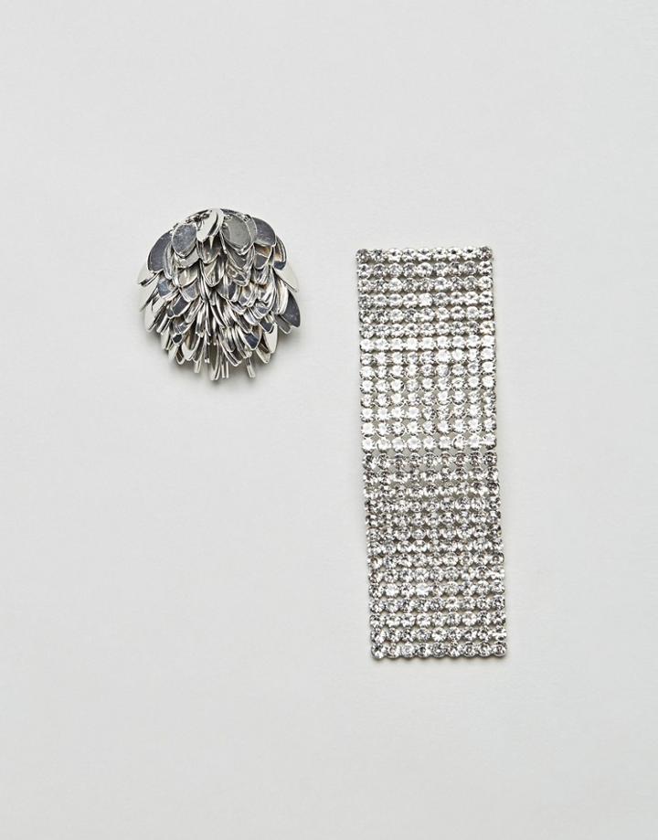 Asos Statement Mismatch Petal And Wave Earrings - Silver