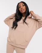 The Couture Club Oversized Hooded Motif Sweat Top In Tan-brown