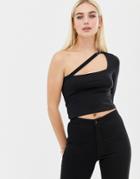 Asos Design One Shoulder Top With Cut Out-black