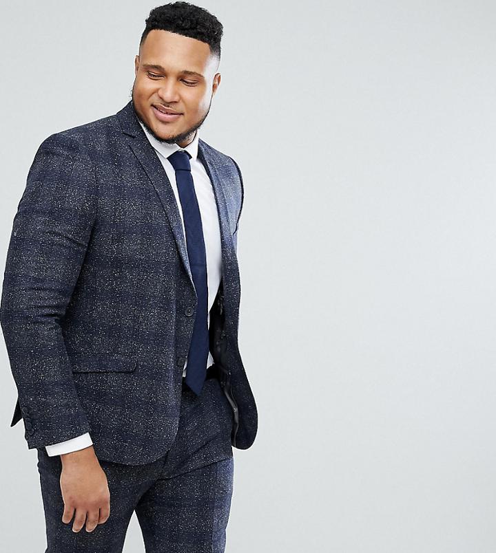 Heart & Dagger Plus Size Skinny Suit Jacket In Fleck Grid-gray