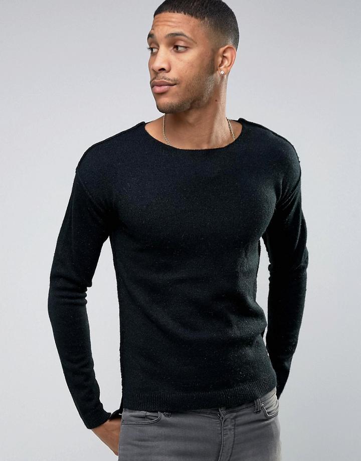 Only & Sons Sweater With Raw Hem And Dropped Back Seam - Black