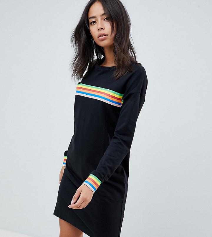 Noisy May Tall Rainbow Stripe Sweat Dress - Black