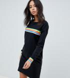 Noisy May Tall Rainbow Stripe Sweat Dress - Black