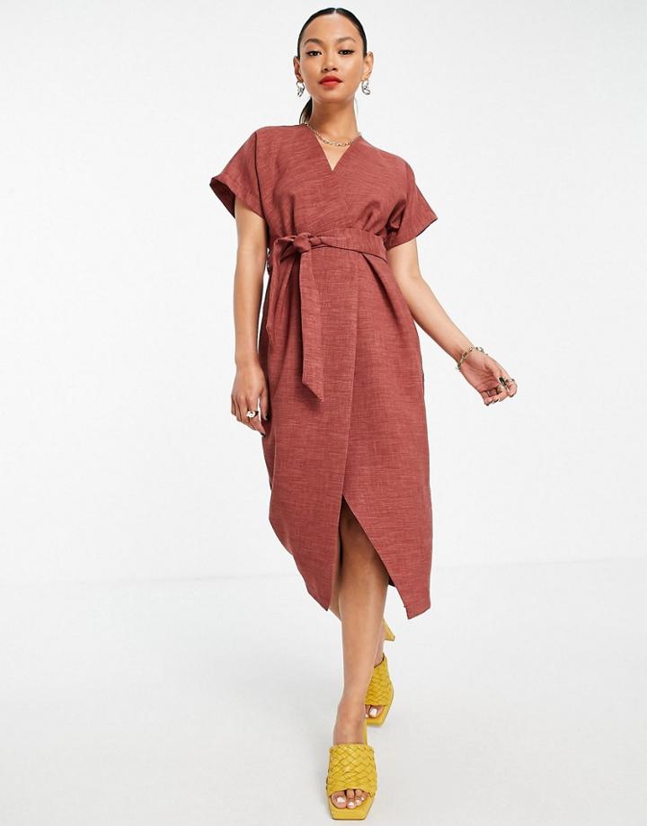 Closet London Wrap Tie Midi Dress In Brown