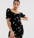 Asos Design Petite Daisy Embroidered Rush Mini Sundress - Black