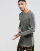 Asos Rib Longline Long Sleeve T-shirt With Acid Wash - Khaki