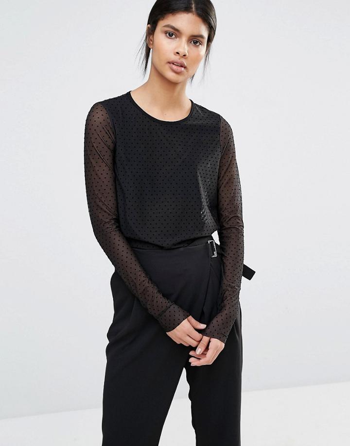Y.a.s Dotto Long Sleeve Sheer Top - Black