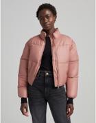 Bershka Nylon Cropped Puffer Jacket In Pink