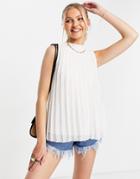 Asos Design Sheer Textured Halter Neck Swing Top In Ivory-white
