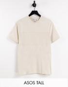 Asos Design T-shirt With Cut And Sew Pique Panel Detailing In Beige-neutral