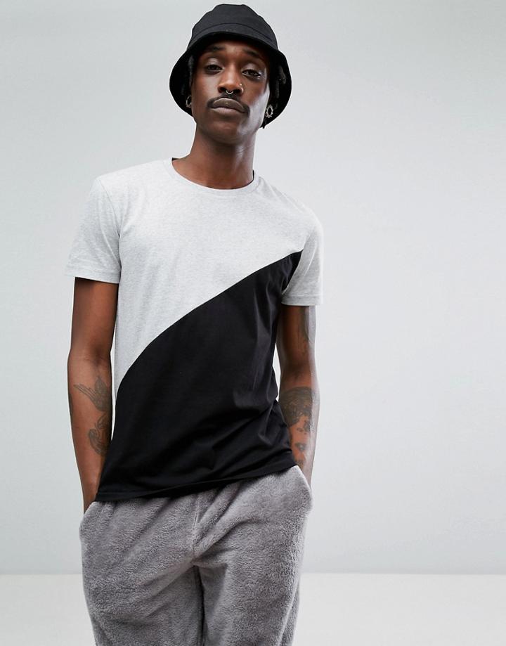 Asos Diagonal Cut And Sew T-shirt - Black