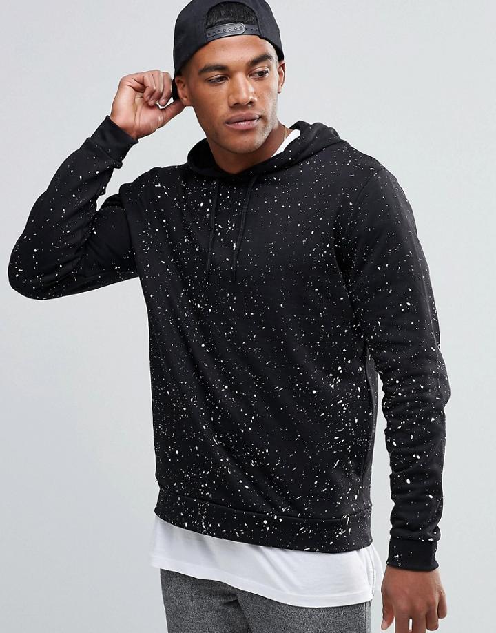 Asos Hoodie With Splat Print - Black