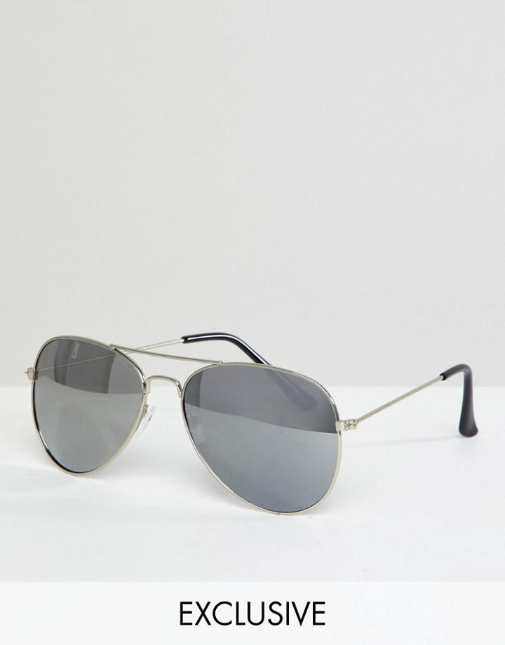 Reclaimed Vintage Inspired Aviator Sunglasses In Silver Exclusive To Asos - Silver