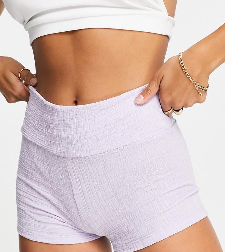 Asos Design Petite Hot Pant Legging Short In Lilac Texture-purple
