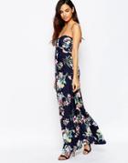 Ax Paris Bandeau Floral Print Maxi Dress - Navy Floral