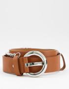 Glamorous Waist & Hip Belt With Silver Chain In Recycled Tan Pu-brown